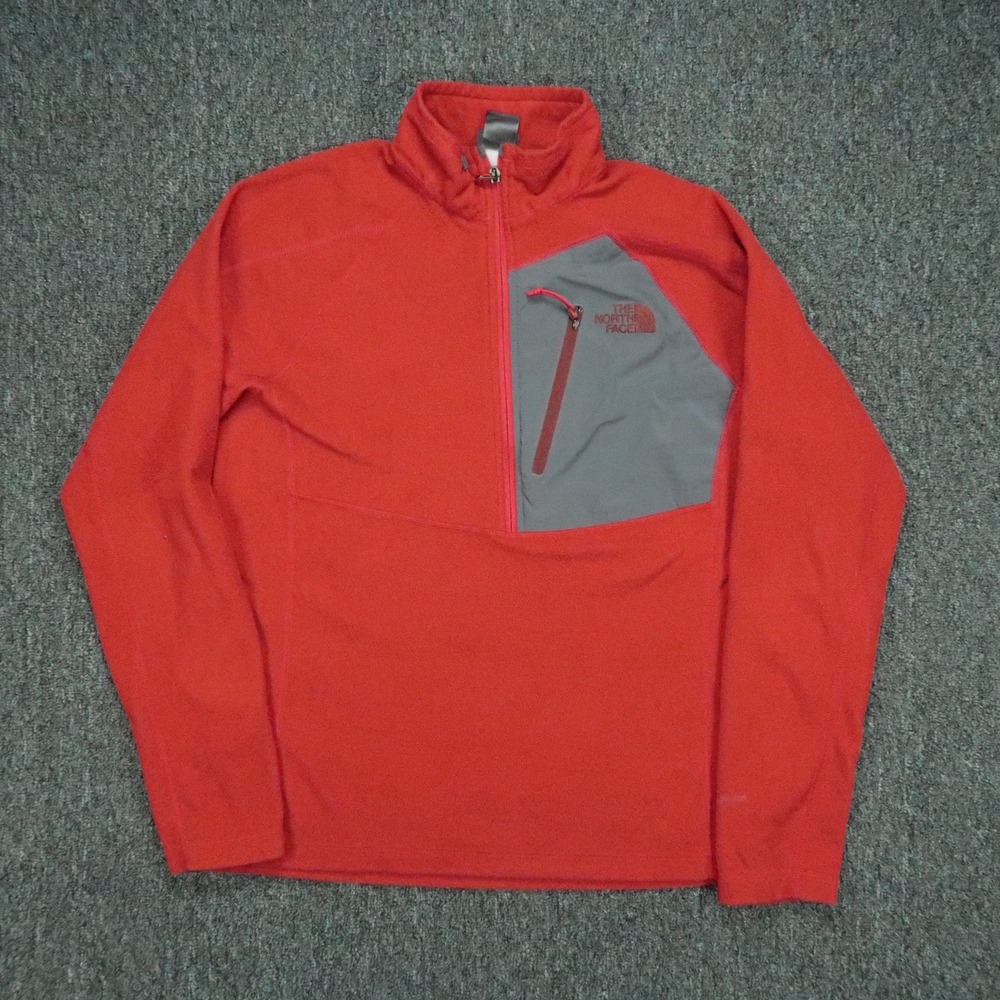 The North Face Pullover Mens Medium Red Gray Quarter Zip Sweater Stretch Fleece